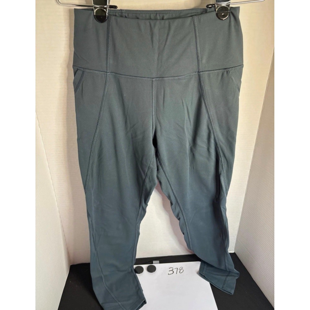 Women's Gray Ankle Leggings Solid M Regular Stretch Side Pockets Logo